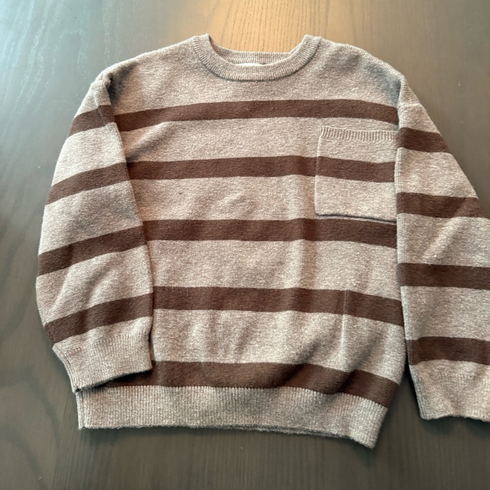 Zara Toddler Boy Brown and Gray Striped Crewneck Sweater
